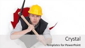  Presentation with man lust - PPT layouts with job security - man wielding pick-axe background and a white colored foreground