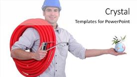  Presentation with cutout paper people standing around globe holding hands - Audience pleasing PPT theme consisting of job security - plumber holding coil and globe backdrop and a white colored foreground