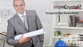  Presentation with director - Slide set having job specification - architecture firm director background and a  colored foreground