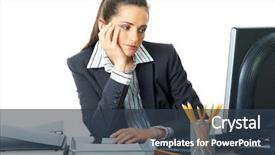  Presentation with worker - Amazing slides having job stress - bored female office worker sits backdrop and a tawny brown colored foreground