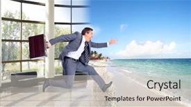  Presentation with girl running on the beach clouds - Presentation design with job stress - businessman running on the beach background and a lemonade colored foreground
