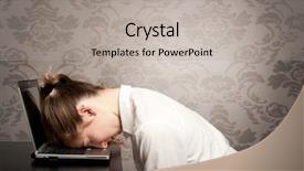  Presentation with sleeping - Theme having job stress - businesswoman sleeping on laptop background and a light gray colored foreground