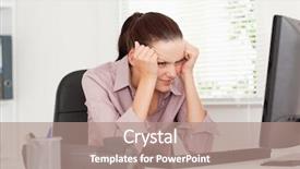  Presentation with plants in office - Audience pleasing slides consisting of job stress - frustrated businesswoman sitting in her backdrop and a  colored foreground