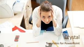  Presentation with office life - Beautiful presentation theme featuring job stress - office life tired young woman backdrop and a cream colored foreground