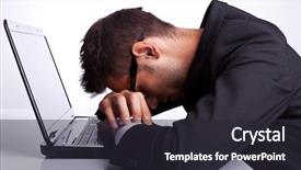  Presentation with hands down - Slides having job stress - tired business man with head background and a wine colored foreground