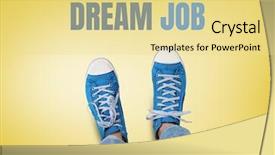  Presentation with blue yellow - Presentation design enhanced with job text and blue shoe background and a blonde colored foreground