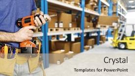  Presentation with forklift - PPT theme featuring job tool box - fine 3d image of classic background and a soft green colored foreground