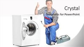  Presentation with giving - Colorful PPT theme enhanced with job tool box - repairman holding a spanner backdrop and a white colored foreground