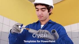  Presentation with job training - Audience pleasing PPT layouts consisting of job training - portrait of a young plumber backdrop and a  colored foreground
