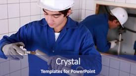  Presentation with job training - Beautiful PPT theme featuring photo of young woman sitting on the floor in the kitchen and doing some calculates backdrop and a gray colored foreground