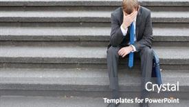  Presentation with stairs - PPT theme consisting of jobless - worried business man sitting background and a gray colored foreground