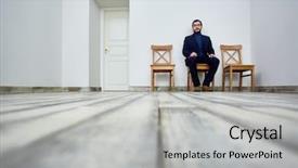  Presentation with waiting - Colorful presentation theme enhanced with jobless man sitting on chair backdrop and a  colored foreground
