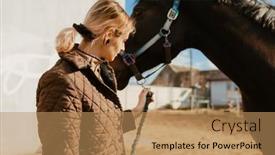  Presentation with horse - Slide deck featuring jockey-woman-spending-time background and a coral colored foreground