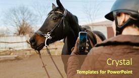  Presentation with equestrian - Slides consisting of jockey-woman-taking-photo background and a  colored foreground