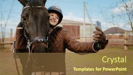  Presentation with selfie - PPT layouts with jockey-woman-taking-selfie background and a tawny brown colored foreground