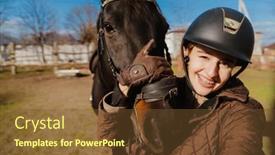  Presentation with horse - PPT theme featuring jockey-woman-taking-selfie background and a tawny brown colored foreground
