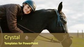  Presentation with equestrian - PPT theme featuring jockey-woman-wearing-helmet-riding background and a tawny brown colored foreground