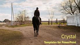  Presentation with horse riding - Presentation design having jockey-woman-wearing-helmet-riding background and a  colored foreground