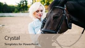  Presentation with horse riding - Audience pleasing PPT theme consisting of jockeys - female jockey and horse horseback backdrop and a soft green colored foreground