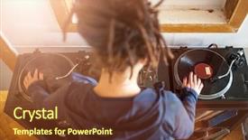  Presentation with vinyl - Presentation theme with jockeys - woman disc jockey working background and a tawny brown colored foreground