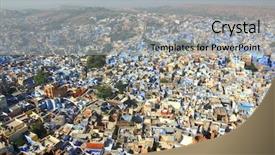  Presentation with city india - Amazing slide deck having laptop computer or notebook and note on working table or desk work space with copy space top view backdrop and a coral colored foreground