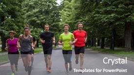  Presentation with team training - PPT layouts enhanced with jogger - group of healthy people jogging background and a gray colored foreground