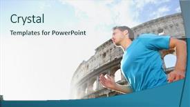  Presentation with healthy living - Cool new slide set with jogging against colosseum man athlete backdrop and a sky blue colored foreground