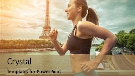  Presentation with female sport - Cool new slide set with jogging at summer day female backdrop and a coral colored foreground