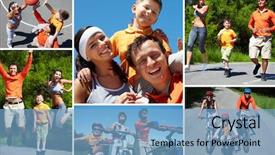  Presentation with family - Presentation design consisting of jogging bike - collage of sporty family having background and a light blue colored foreground