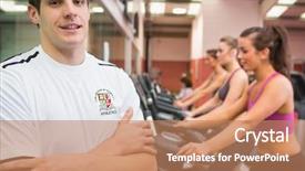  Presentation with gym - Audience pleasing theme consisting of jogging bike - man with arms crossed backdrop and a  colored foreground