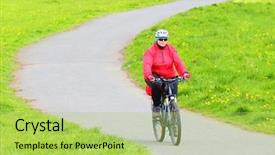  Presentation with people enjoying - PPT layouts enhanced with jogging bike - overweight woman slimming on bicycle background and a  colored foreground