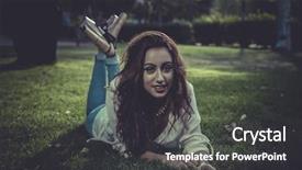  Presentation with girl scouts explorer summer - Presentation design with jogging bike - summer redhead girl with denim background and a dark gray colored foreground