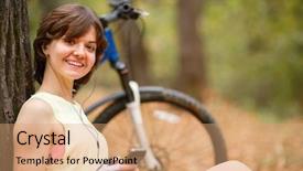  Presentation with role play woman and man - Audience pleasing PPT theme consisting of jogging bike - young brunette woman with mp3 backdrop and a coral colored foreground