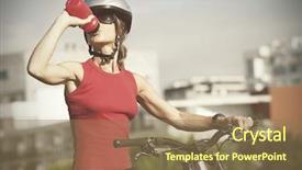  Presentation with benefits of drinking water - Audience pleasing presentation design consisting of jogging bike - young woman drinking water backdrop and a coral colored foreground