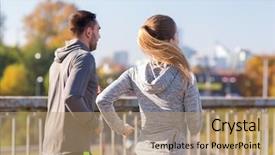  Presentation with sport - Beautiful slides featuring jogging concept - happy couple running backdrop and a  colored foreground