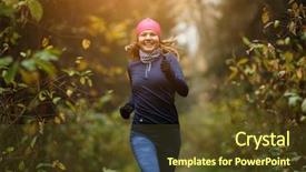  Presentation with healthy lifestyle - Colorful presentation theme enhanced with jogging in autumn forest health backdrop and a tawny brown colored foreground