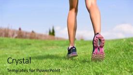  Presentation with running shoes - Cool new presentation with jogging on grass on trail backdrop and a yellow colored foreground