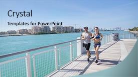  Presentation with miami beach - Presentation theme having jogging on miami south beach background and a light blue colored foreground