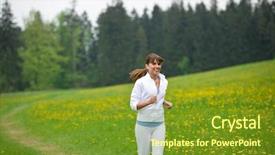  Presentation with dandelion - Beautiful presentation featuring jogging - sportive woman running in park with dandelion listen to music with ear buds backdrop and a tawny brown colored foreground