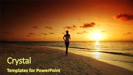  Presentation with coast - PPT theme consisting of jogging sunset - woman run along the sea background and a tawny brown colored foreground