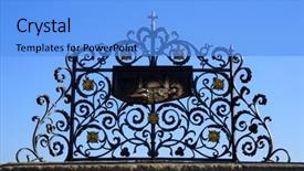  Presentation with iron - Theme with john of nepomuk iron forge background and a light blue colored foreground