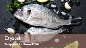  Presentation with top view of fresh fish - Theme having john wooden - fresh fish orata background and a coral colored foreground
