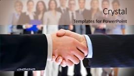  Presentation with handshake - Colorful presentation theme enhanced with join hands - business deal handshake isolated backdrop and a coral colored foreground