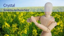  Presentation with mustard yellow - PPT theme featuring join hands plant - wooden 3d figurine performing yoga background and a  colored foreground