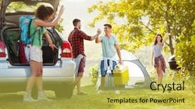  Presentation with young happy couple - Audience pleasing slides consisting of join them on a camp backdrop and a yellow colored foreground