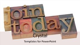  Presentation with color blocks - Beautiful theme featuring join today words in vintage letterpress printing blocks stained by color inks isolated on white backdrop and a coral colored foreground