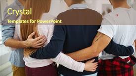  Presentation with embrace race - Colorful theme enhanced with join together - embrace of groupmates backdrop and a tawny brown colored foreground