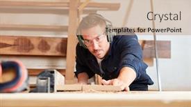  Presentation with wood board - Slide deck with joiner-or-carpenter-with-ear background and a coral colored foreground