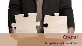  Presentation with puzzle pieces coming together - PPT layouts consisting of joining dots - businessman putting together a big background and a coral colored foreground