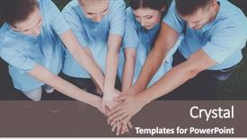  Presentation with grass - PPT theme with joining their hands on green background and a coral colored foreground